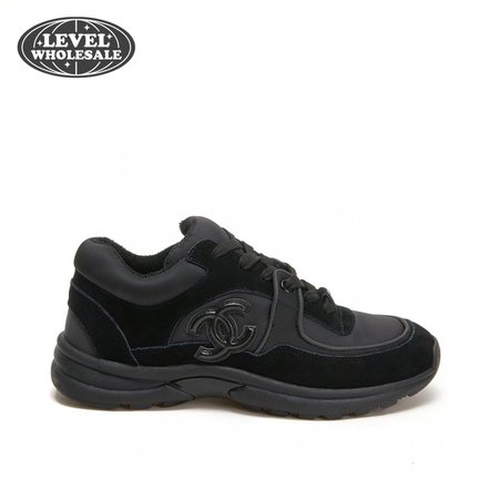 CHANEL LOW TOP TRAINER CC TRIPLE BLACK LEATHER - CC5