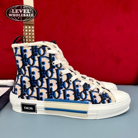 DIOR B23 HIGH-TOP SNEAKER BEIGE,BLACK AND NAVY BLUE DIOR OBLIQUE TAPESTRY - CD92