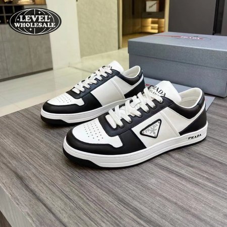 PRADA DOWNTOWN LOW TOP SNEAKERS LEATHER WHITE BLACK - PA003