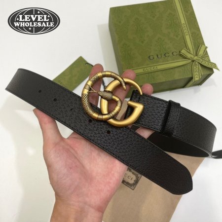 GUCCI LEATHER BELT WITH DOUBLE G BUCKLE WITH SNAKE