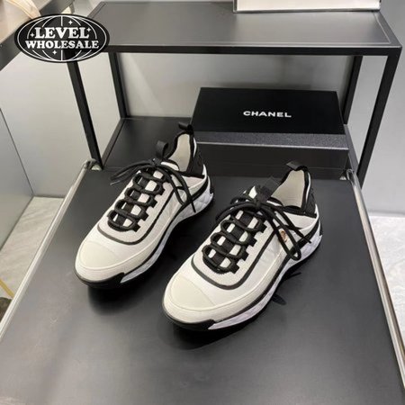 Chanel Suede Trainer White Black With Gold Logo