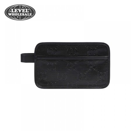 Gg Embossed Cosmetic Case Black Gg Embossed Leather Cotton Linen Lining GBB020