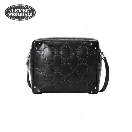 Gg Embossed Shoulder Bag In Black Leather GMB011