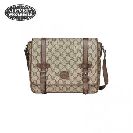 Gucci Messenger Bag Beige/Ebony Gg Supreme Canvas Brown Leather Trim GMB008