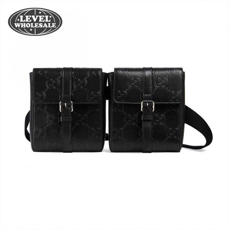 GG EMBOSSED BELT BAG BLACK GG EMBOSSED LEATHER COTTON LINEN LINING - GBC16