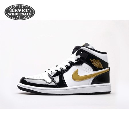 Air Jordan 1 Mid Patent Black White Gold 36-46