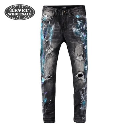 Amiri Blue Splatter Jeans Black