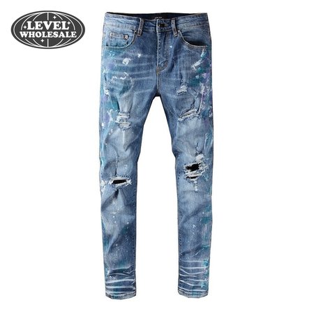 Amiri Blue Splatter Jeans Blue