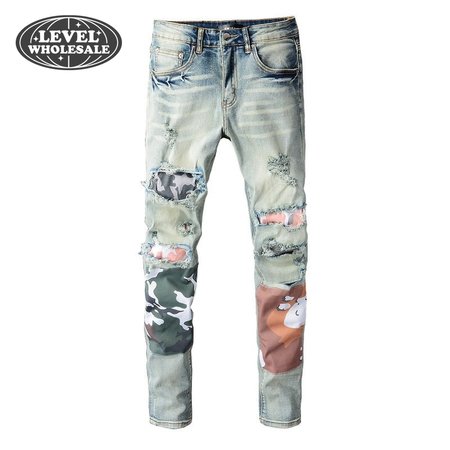 Amiri Camo Patch Jeans Blue / Green / Orange