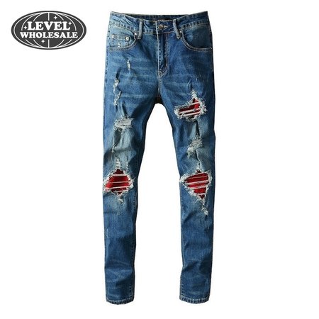 Amiri Design Rip Jeans Dark blue / Red