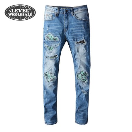 Amiri Design Rip Jeans Light Blue / Green