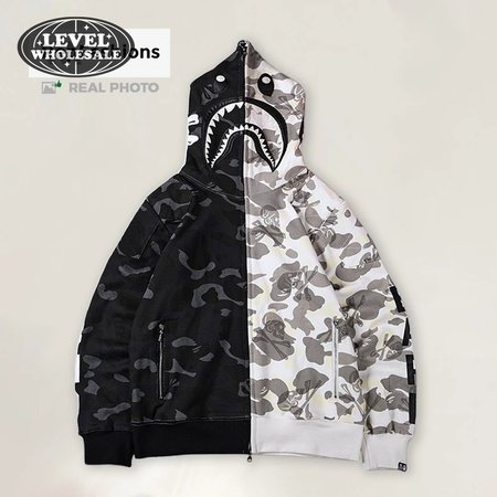 Bape X Neighborhood Split Camo Shark Zip Hoodie